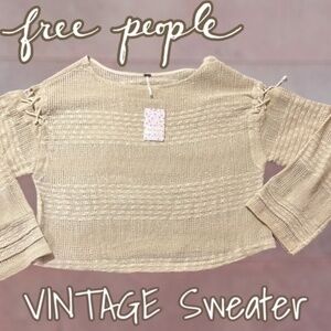FREE PEOPLE NWT Ari Open Knit Long ‘Lace-On’ Bell Sleeve Breezy Boho Sweater/Md